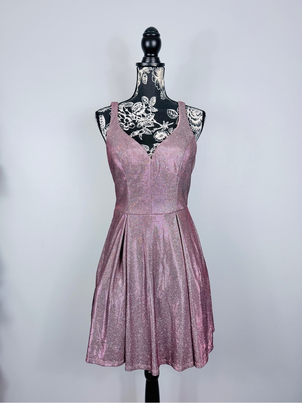 B. Smart pink holographic color shift fit and flare sleeveless dress size large